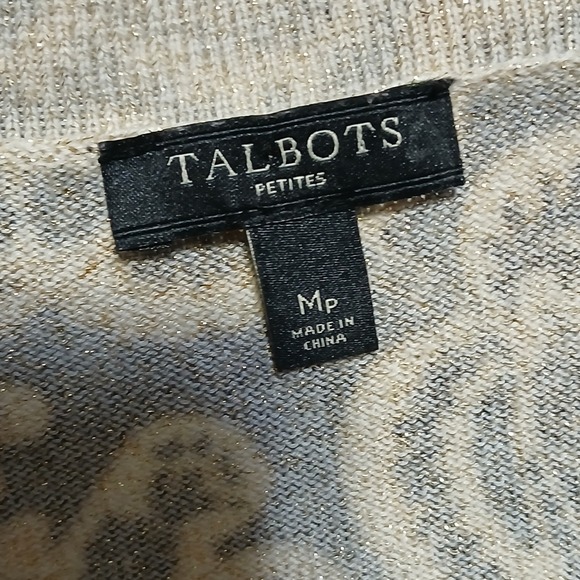 Talbots Floral Cardigan Sweater Button Front Long Sleeve‎ Black Beige MP - Picture 3 of 6